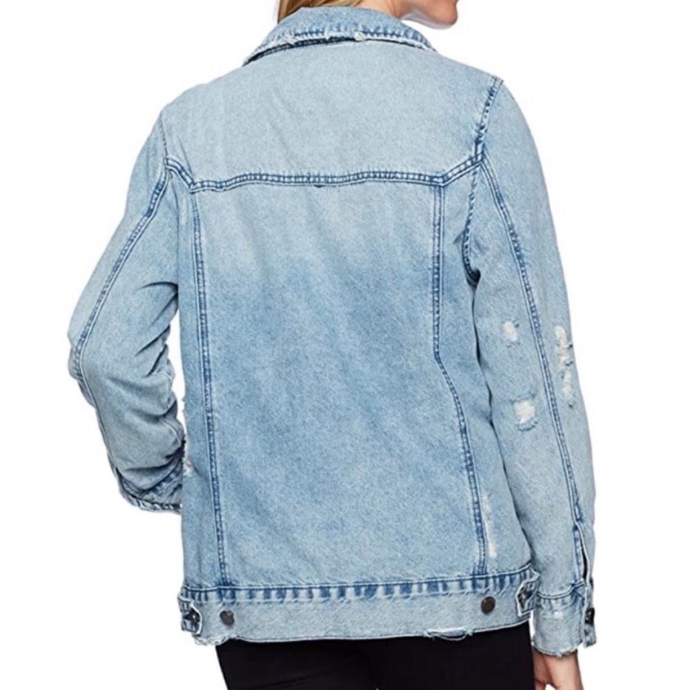 Blank NYC Pink Faux Fur Collar/Lined Snowflake Denim Jacket, Size XS - Picture 4 of 16